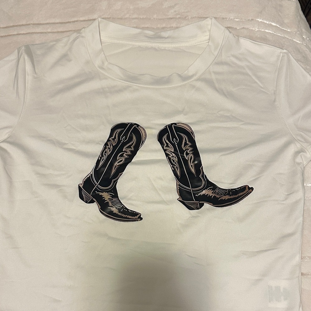 White T-Shirt with Cowboy Boots Graphic
